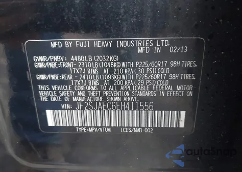 2014 Subaru Forester 2.5I Premium from USA, damaged, VIN JF2SJAEC6EH411556